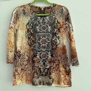 Reba Cream and Brown Patterned Tunic